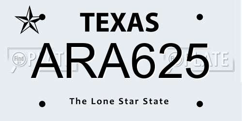 ARA625 Texas License Plate