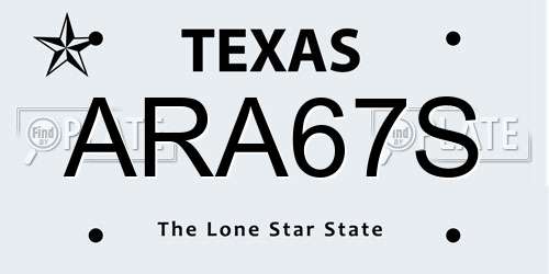 ARA67S Texas License Plate