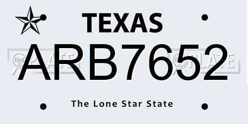 ARB7652 Texas License Plate