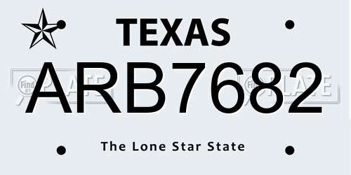 ARB7682 Texas License Plate