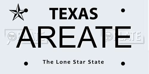 AREATE Texas License Plate