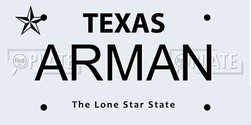 ARMAN Texas License Plate