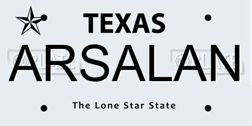 ARSALAN Texas License Plate