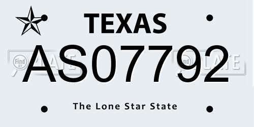 AS07792 Texas License Plate