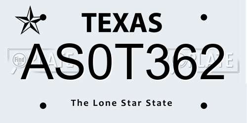 AS0T362 Texas License Plate
