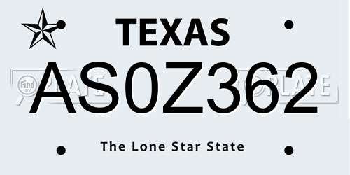 AS0Z362 Texas License Plate
