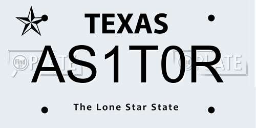 AS1T0R Texas License Plate