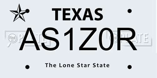 AS1Z0R Texas License Plate