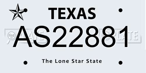 AS22881 Texas License Plate