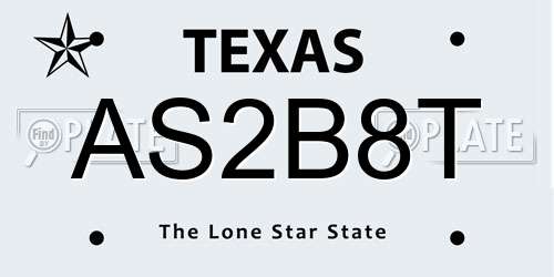 AS2B8T Texas License Plate