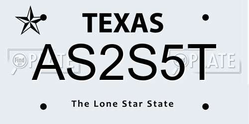 AS2S5T Texas License Plate