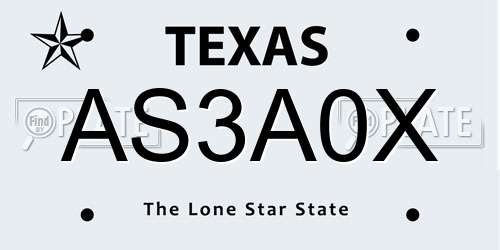 AS3A0X Texas License Plate