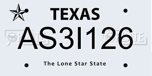 AS3I126 Texas License Plate