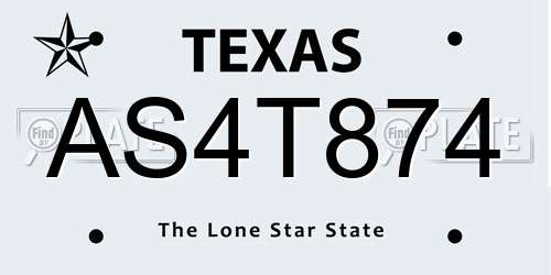 AS4T874 Texas License Plate