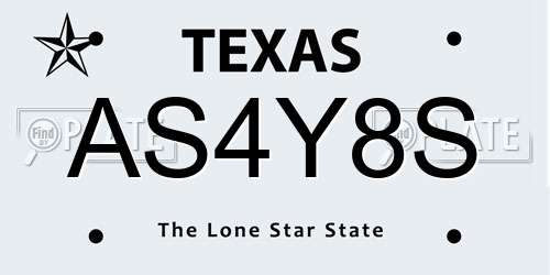 AS4Y8S Texas License Plate
