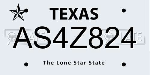 AS4Z824 Texas License Plate