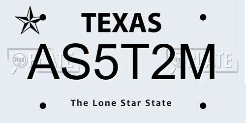 AS5T2M Texas License Plate