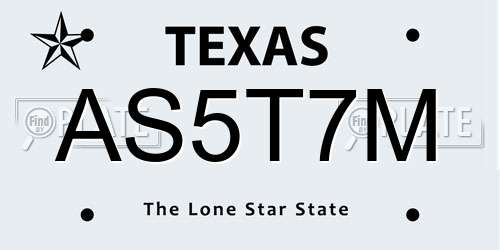 AS5T7M Texas License Plate