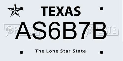AS6B7B Texas License Plate