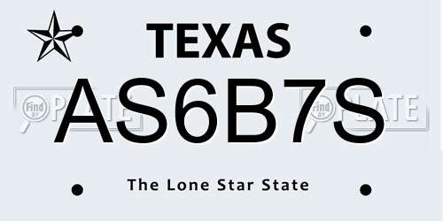 AS6B7S Texas License Plate