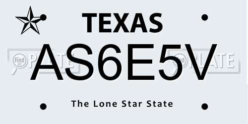 AS6E5V Texas License Plate