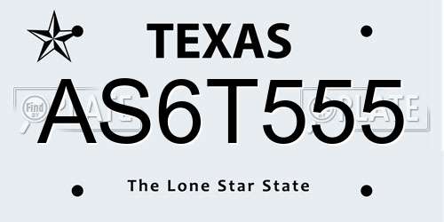 AS6T555 Texas License Plate