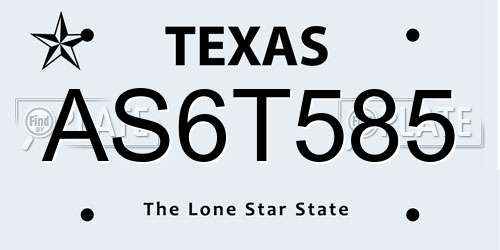 AS6T585 Texas License Plate