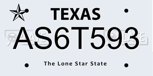 AS6T593 Texas License Plate