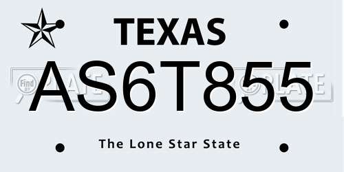 AS6T855 Texas License Plate