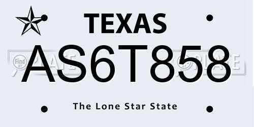 AS6T858 Texas License Plate