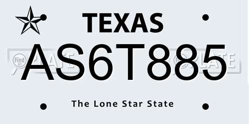 AS6T885 Texas License Plate