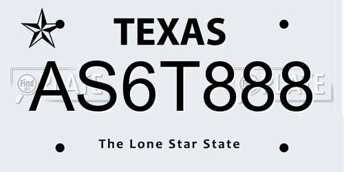 AS6T888 Texas License Plate