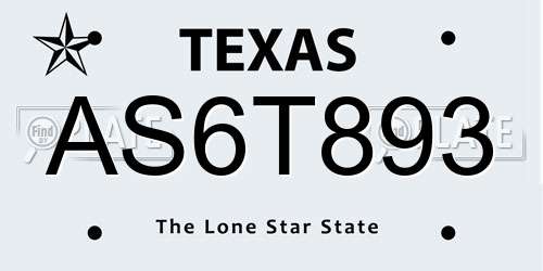 AS6T893 Texas License Plate
