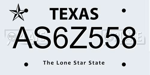 AS6Z558 Texas License Plate