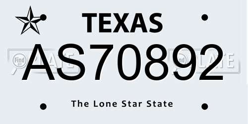 AS70892 Texas License Plate