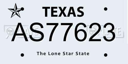 AS77623 Texas License Plate
