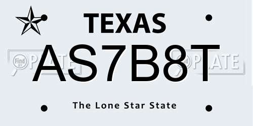 AS7B8T Texas License Plate