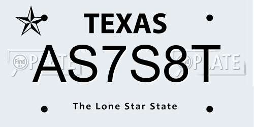 AS7S8T Texas License Plate