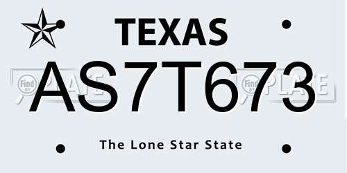 AS7T673 Texas License Plate