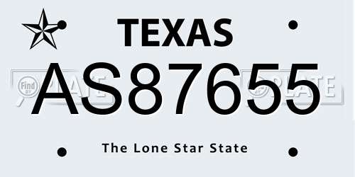 AS87655 Texas License Plate