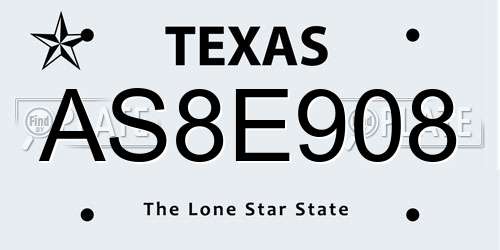 AS8E908 Texas License Plate