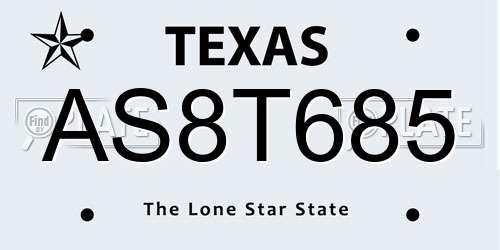 AS8T685 Texas License Plate
