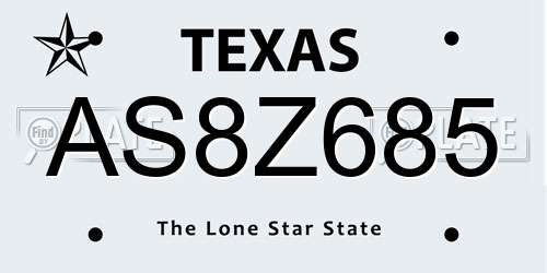 AS8Z685 Texas License Plate