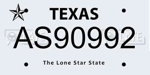 AS90992 Texas License Plate