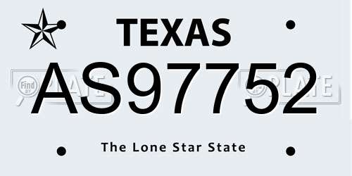 AS97752 Texas License Plate