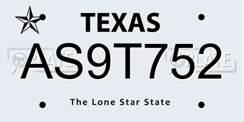 AS9T752 Texas License Plate