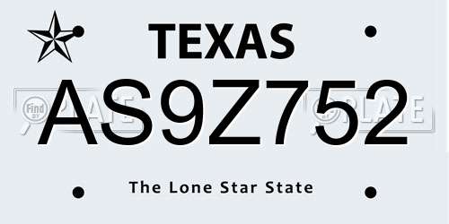 AS9Z752 Texas License Plate