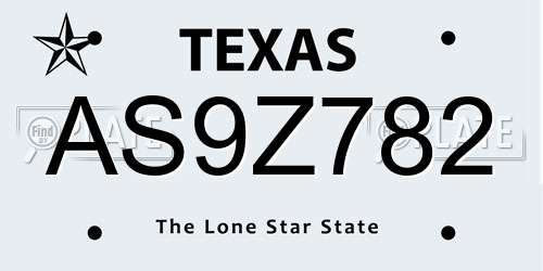AS9Z782 Texas License Plate