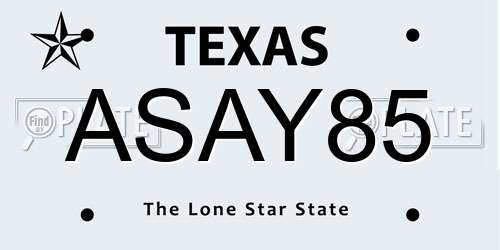 ASAY85 Texas License Plate