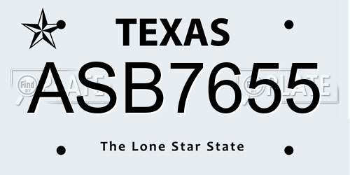 ASB7655 Texas License Plate